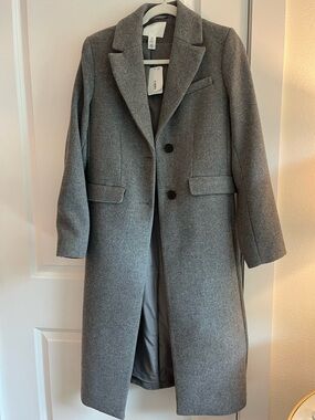 H&M Grey Long Pea Coat Women’s XS NWOT